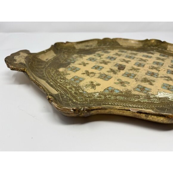 Mid Century Italian Blue GoHollywood Regency Florentine Serving Tray Wood 20x15" - Picture 2 of 16